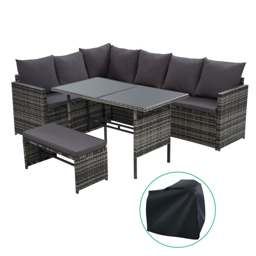 Ashley Rose Outdoor Furniture Dining Setting Sofa Set Wicker 8 Seater Storage Cover Mixed Grey - Ashley Rose