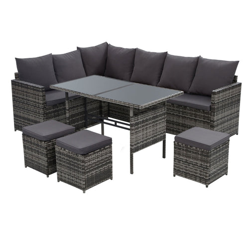Ashley Rose Outdoor Furniture Dining Setting Sofa Set Lounge Wicker 9 Seater Mixed Grey - Ashley Rose