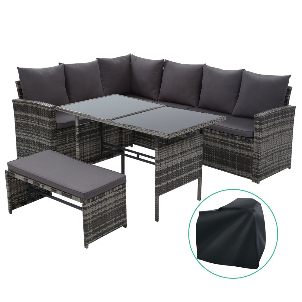 Ashley Rose Outdoor Furniture Sofa Set Dining Setting Wicker 8 Seater Storage Cover Mixed Grey - Ashley Rose