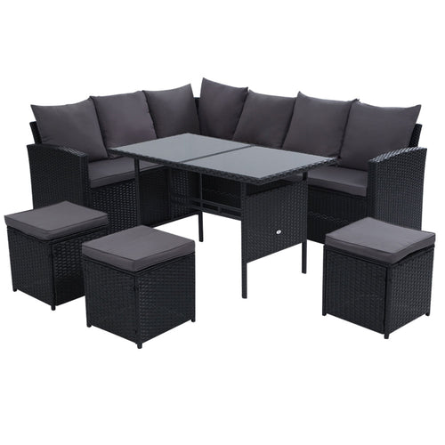 Ashley Rose Outdoor Furniture Sofa Set Dining Setting Wicker 9 Seater Black - Ashley Rose