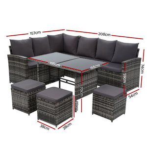 Ashley Rose Outdoor Furniture Sofa Set Dining Setting Wicker 9 Seater Storage Cover Mixed Grey - Ashley Rose
