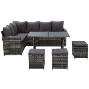 Ashley Rose Outdoor Furniture Sofa Set Dining Setting Wicker 9 Seater Storage Cover Mixed Grey - Ashley Rose