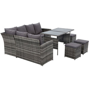 Ashley Rose Outdoor Furniture Sofa Set Dining Setting Wicker 9 Seater Storage Cover Mixed Grey - Ashley Rose