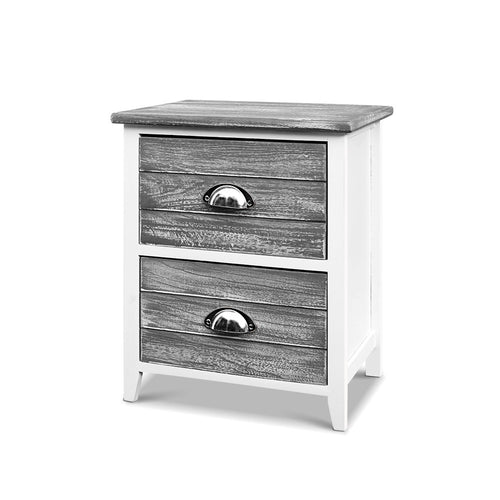 Ashley Rose 2x Bedside Table Nightstands 2 Drawers Storage Cabinet Bedroom Side Grey - Ashley Rose