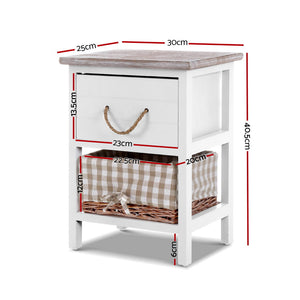 Ashley Rose 2x Bedside Tables Shabby Chic Storage Cabinet Unit Drawers Side Basket - Ashley Rose