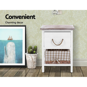 Ashley Rose 2x Bedside Tables Shabby Chic Storage Cabinet Unit Drawers Side Basket - Ashley Rose