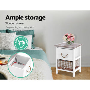 Ashley Rose 2x Bedside Tables Shabby Chic Storage Cabinet Unit Drawers Side Basket - Ashley Rose