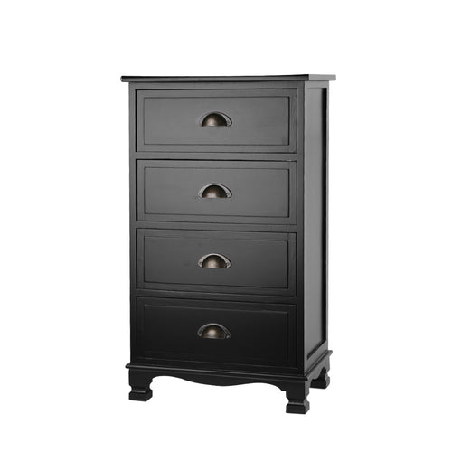 Ashley Rose Vintage Bedside Table Chest 4 Drawers Storage Cabinet Nightstand Black - Ashley Rose