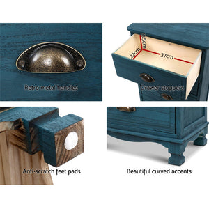Ashley Rose Bedside Tables Drawers Side Table Cabinet Vintage Blue Storage Nightstand - Ashley Rose