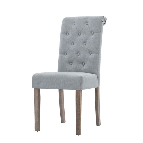 Ashley Rose 2x Dining Chairs French Provincial Kitchen Cafe Fabric Padded High Back Pine Wood Light Grey - Ashley Rose