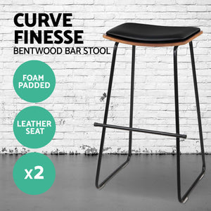 Ashley Rose Set of 2 PU Leather Backless Bar Stools - Black - Ashley Rose
