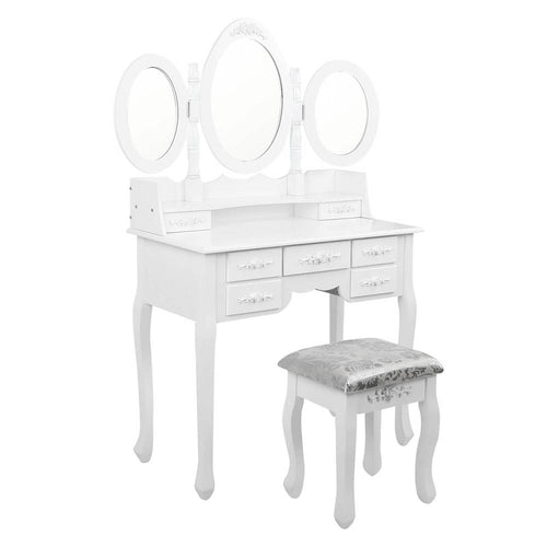 Ashley Rose 7 Drawer Dressing Table with Mirror - White - Ashley Rose